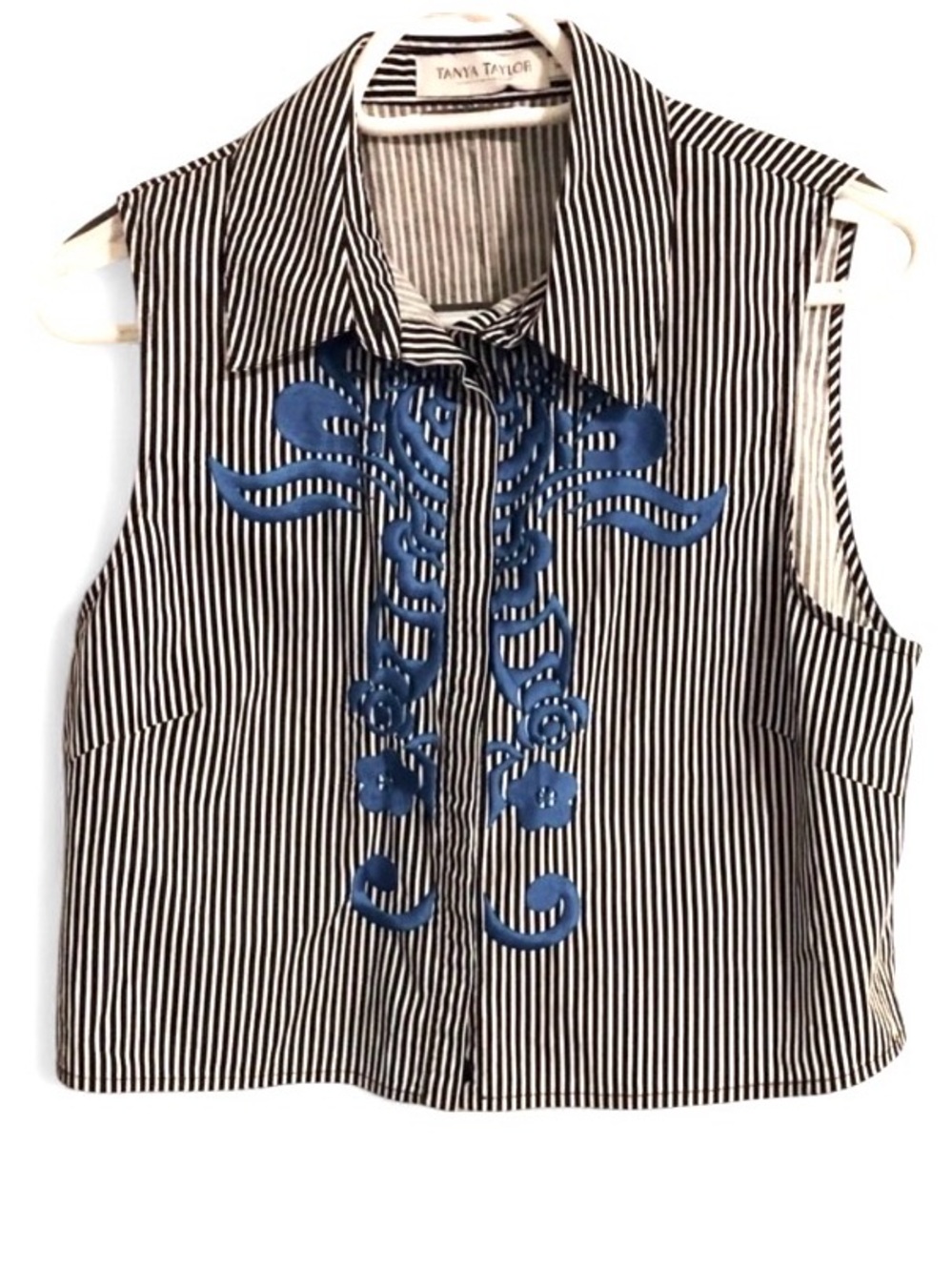 Tanya Taylor Embroidered Sleeveless Striped Blouse Size 10